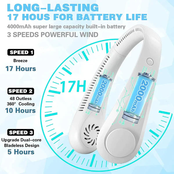 Hands-Free Personal Cooler – Bladeless Rechargeable Summer Essential